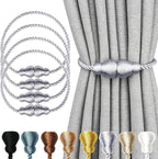 Nieffeiy Magnetic Curtain Tiebacks Outdoor Curtain Tie Backs Rope Decorative Magnetic Curtain Holders for Drapes Window Treatment Holdbacks, Grey 4Pack