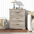Nightstand with 3 Large Drawers,24" Wide End Table with Metal Handles,Rustic Farmhouse Wood Small Dresser,Bedside Table,Modern Chest of Drawers for Bedroom,Living Room,Grey