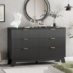 Xixini Fluted Dresser for Bedroom with 6 Drawers, 48" Wide Wooden Chest of Drawers with Metal Handle, Modern Dresser TV Stand, Wood Closet Clothes Storage Organizer for Living Room, Hallway, Black