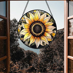 CRISGIF Stained Glass Window Hanging - Sunflower Suncatcher for Door Garden Patio Retro Flower Sun Catchers Decor Christmas Mother's Day Birthday Gifts for Women Mom Nana Friend Wife 9.8 in