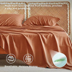 Bedsure Full Size Bed Sheets, Cooling Sheets, Rayon Derived from Bamboo, Breathable & Soft, Deep Pocket Up to 16 Inches, Hotel Luxury Silky Bedding for Hot Sleepers, Burnt Orange