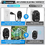 Plug in Thermostat for Heater, Thermostat Plug Outlet with 4.9FT Power Cord, Heating and Cooling Thermostats Outlet with Temperature Probe for Space Heater, Greenhouse Fan(Black,1 Pcs)