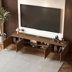 86.61" Mid-Century Modern TV Stand, Walnut Entertainment Center with 4 Doors & Adjustable Shelves, Large Wooden Media Console Cabinet for Living Room & Bedroom, Sturdy & Easy Assembly，Walnut