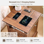 T4TREAM Farmhouse Nightstand Set of 2, 18" Sofa Side Table with Charging Station, Wooden End Table w/Roman Column, Bedside Cabinet for Bedroom, Living Room, Reclaimed Barnwood