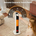 Zynkez 33" Space Heaters for Indoor Use Large Room, 1500W PTC Tower Fireplace Heater with 3D Flame, Room Heater w/Remote Control,12H Timer & Oscillation, Portable Electric Heaters for Bedroom, Beige