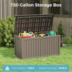 NUNU LAB 151 Gallon Outdoor Storage Box,Resin Large Sturdy Deck Box, Backyard Outside Storage Box Waterproof with Double Wall Panels,Package Delivery Garden Outdoor Hose Storage Bin,Grey