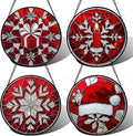 DASTOLL Stained Glass Window Hanging 4 Pcs Set Red Christmas Decorations Theme 7.8" - Suncatcher Door Garden Sun Catcher Decor Birthday for Mom Woman Nana Men Friend Wife