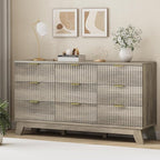 Xixini Fluted Dresser for Bedroom with 9 Drawers, 57" Wide Modern Chest of Drawers with Metal Handle, Wooden Dresser TV Stand, Wood Closet Clothes Storage Organizer for Living Room, Hallway, Grey
