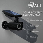 WALI Dummy Fake Camera, Security Camera with Motion Sensor Flood Light, Simulated Surveillance Security CCTV Dome Camera Indoor Outdoor (TCB2-SOL), 2 Packs, Black-Solar