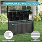 NUNU LAB 151 Gallon Outdoor Storage Box,Resin Large Sturdy Deck Box, Backyard Outside Storage Box Waterproof with Double Wall Panels,Package Delivery Garden Outdoor Hose Storage Bin,Black