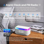 AUVODA S300 Portable Bluetooth Speaker with 15W Fast Wireless Charging, 13-Color Dimmable Night Light, White Noise, Alarm, FM Radio, 16W Stereo, BT5.3, TWS, for Home, Office, Bedroom (White)