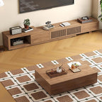 gaoyangjiaju Mid-Century Modern Expandable Coffee Table & TV Stand Set, Walnut Finish – Elegant Storage Combo for Living Room, Bedroom, or Lounge (78.54“ to 103" TV Stand+Coffee Table)
