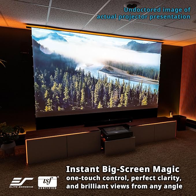 Elite Screens Kestrel Tab-Tension 3 CineWhite, 135 inch 16:9 Aspect Ratio, ISF Certified, Electric Floor-Rising Motorized Tab-Tensioned Front Projector Screen, Programmed Remote Kit, FTE135H3