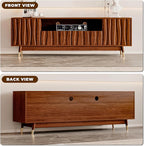 ATJafurn 66‘’ Brown Walnut Finish TV Stand for 48/55/65 Inch TVs, Mid Century Modern Wood Media Console Entertainment Center with 2 Drawers and 2 Cabinets for Living Room Bedroom