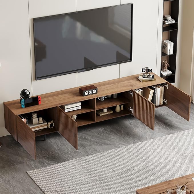 gaoyangjiaju Modern Walnut TV Console for 70 Inch Screen – Long 70.87” Media Unit with Grille Doors and Drawers, Great for Living Rooms & Bedrooms