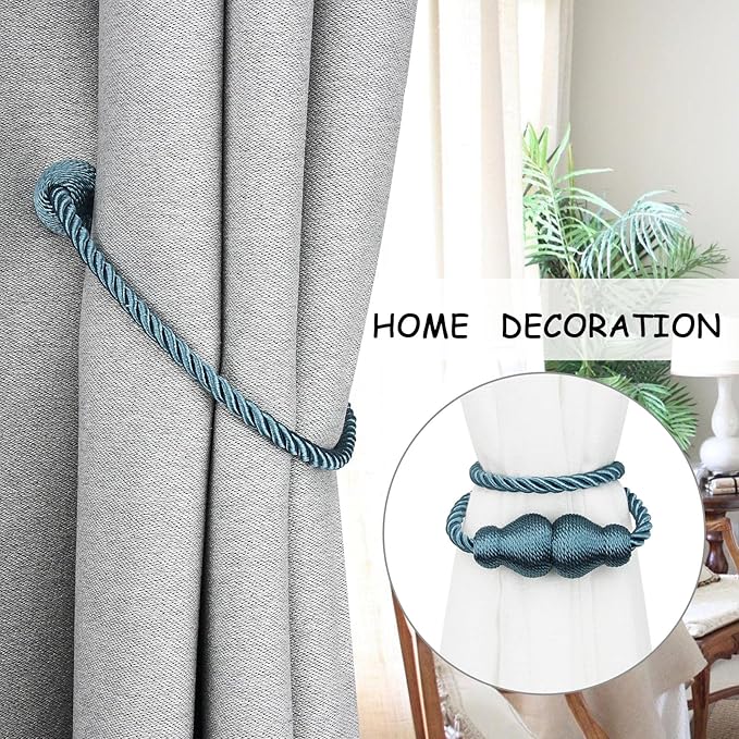 Nieffeiy Magnetic Curtain Tiebacks Outdoor Curtain Tie Backs Rope Decorative Magnetic Curtain Holders for Drapes Window Treatment Holdbacks, Navy Blue 2Pack
