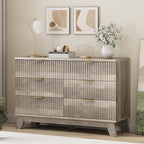 Xixini Fluted Dresser for Bedroom with 6 Drawers, 48" Wide Modern Chest of Drawers with Metal Handle, Wooden Dresser TV Stand, Wood Closet Clothes Storage Organizer for Living Room, Hallway, Grey