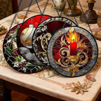 AMDERVEN Stained Glass Window Hanging 4 Pcs Set Christmas Golden Bell Sleigh 7.8" - Suncatcher Door Garden Sun Catcher Decor Birthday Mother's Day Xmas Gifts for Mom Woman Nana Men Parents