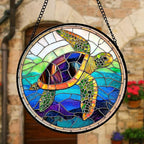 DASTOLL Stained Glass Window Hanging, Colored Turtle Ocean Suncatcher Diamond Glass Panel Hangings Marine Life Sun Catchers Decor for Birthday for Women, Men, Wife, Aunt, Mom 11.8 in