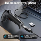 Tera Barcode Scanner Wireless Versatile 2-in-1 (2.4Ghz Wireless+USB 2.0 Wired) with Battery Level Indicator, 328 Feet Transmission Distance Rechargeable 1D Laser Bar Code Reader USB Handheld (Grey)