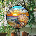 AMDERVEN Stained Glass Window Hanging - Colorful Beach Shells Conch Sun Catcher for Door Home Decor Ocean Suncatcher Christmas Mother's Day Birthday Sea Lover Gifts for Women Men Mom Nana 7.8 in