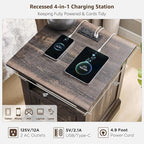 T4TREAM Farmhouse Nightstand Set of 2, 18" Sofa Side Table with Charging Station, Wood End Table w/Roman Column, Bedside Cabinet for Bedroom, Living Room, Dark Rustic Oak