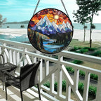 AMDERVEN Stained Glass Window Hanging - Colorful Mountain Lake Landscape Sun Catcher for Door Garden Home Decor Suncatcher Christmas Mother's Day Birthday Gifts for Women Men Mom Nana 11.8 in