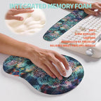 KUOSGM 2-in-1 Ergonomic Set, Wave Rise Keyboard Wrist Rest and Massage Bulge Slope Mouse Pad Wrist Support, Cushion Memory Foam Integrated to Relieve Wrist Pain, Galaxy Mandala