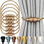 Nieffeiy Magnetic Curtain Tiebacks Outdoor Curtain Tie Backs Rope Decorative Magnetic Curtain Holders for Drapes Window Treatment Holdbacks, Khaki 6Pack
