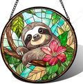 AMDERVEN Stained Glass Window Hanging, Cute Sloth Sun Catcher for Door Home Decor Animal Suncatcher Christmas Mother's Day Birthday Gifts for Women Men Mom and Nana 15 in