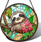 AMDERVEN Stained Glass Window Hanging, Cute Sloth Sun Catcher for Door Home Decor Animal Suncatcher Christmas Mother's Day Birthday Gifts for Women Men Mom and Nana 11.8 in