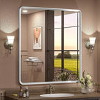 32x36 Inch Silver Bathroom Mirror, Silverirsh Paint Metal Frame Silver Mirror, Rounded Rectangle Bathroom Vanity Mirror, Shatterproof, Anti-Rust (Horizontal/Vertical)