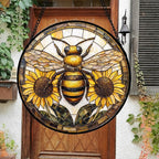 DASTOLL Stained Glass Window Hanging - Bee Sunflower Yellow Suncatcher Ready to Hang Window Doors Home Decoration and Christmas, Mother's Day Birthday Gifts for Women, Men, and Mom 14.9x14.9 in