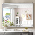 48x36 Inch Silver Bathroom Mirror for Wall, Silver Metal Framed Bathroom Vanity Mirror, Modern Rounded Rectangle Mirror, Shatterproof, Anti-Rust (Horizontal/Vertical)