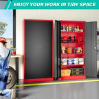 SISESOL Wide & Deep Metal Storage Cabinet with Lock & Adjustable Shelves,72" Red Black Garage Storage Cabinet with Locking Doors,Lockable Cabinets for Home,Office,Shop,Garage,Basement 72x36x18