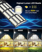 JAYNLT Y-12000W Solar Street Lights Outdoor,3000K/4000K/6500K Commercial Parking Lot Lights Dusk to Dawn,Solar Flood Lights Outdoor for Basketball Court, Yards, Driveways, Farms