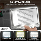 MAGNIPROS Patented 3X Large LED Page Magnifier for Reading | Eye Caring 3 Color Light Modes & Anti-Glare Lens to Reduce Eye Strain-Perfect for Small Prints, Aging Eyes, Low Vision and Seniors