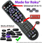 Universal 4-Device Fit for Roku Streaming Player/TV Remote Control with Macro, Learning, & Backlighting for All Roku TVs and Blu-Ray Players, Audio, Sound Bars - RRUR01.4