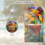 DASTOLL Stained Glass Window Hanging, Jungle Mushrooms Sun Catchers Diamond Glass Panel Hangings Plant Suncatcher Decor for Birthday for Women, Men, Wife, Aunt, and Mom 7.8 in