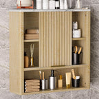 Bathroom Wall Cabinet, Fluted Medicine Cabinet with Adjustable Shelves, Wood Over The Toilet Storage Cabinet for Kitchen, Living Room, Laundry Room, Oak