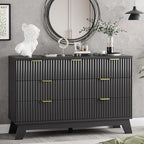 Xixini Fluted Dresser for Bedroom with 7 Drawers, 48" Wide Chest of Drawers with Metal Handle, Modern Wood Dresser TV Stand, Wooden Closet Clothes Storage Organizer for Living Room, Hallway, Black