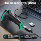 Tera Barcode Scanner 1D Wireless with Battery Level Indicator Versatile 2-in-1 (2.4Ghz Wireless+USB 2.0 Wired) 328 Feet Transmission Distance Rechargeable Barcode Reader USB Handheld Bar Code Scanner