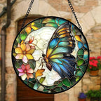 DASTOLL Stained Glass Window Hanging, Butterfly Flower Sun Catchers Diamond Glass Panel Hangings Insect Suncatcher Decor for Birthday for Women, Men, Wife, Aunt, and Mom 9.8 in