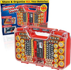 Ontel Battery Daddy Storage & Organizer Case with Tester, Stores & Protects Up to 180 Batteries, Double-Sided, Durable Design with Clear Locking Lid, Secure Latches & Portable Carrying Handle - Red