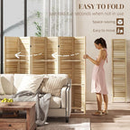HOMCOM Room Divider, 6 Panel 67" Tall Wood Privacy Screen with 3 Display Shelves, and Folding Storage for Bedroom or Home Office, Natural Wood