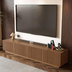 86.61" Mid-Century Modern TV Stand, Walnut Entertainment Center with 4 Doors & Adjustable Shelves, Large Wooden Media Console Cabinet for Living Room & Bedroom, Sturdy & Easy Assembly，Walnut