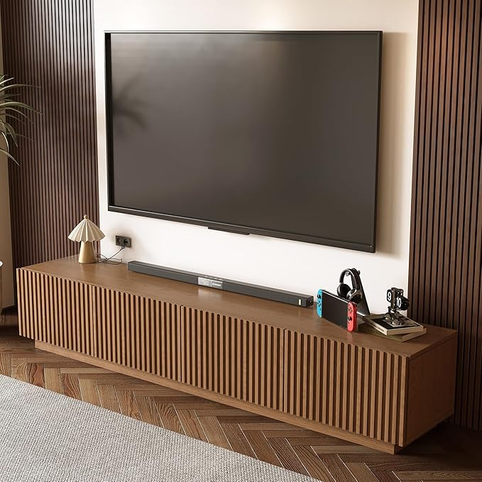 86.61" Mid-Century Modern TV Stand, Walnut Entertainment Center with 4 Doors & Adjustable Shelves, Large Wooden Media Console Cabinet for Living Room & Bedroom, Sturdy & Easy Assembly，Walnut