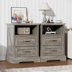 Nightstand with Charging Station,18" Wide End Table with 2 Large Drawers & Metal Handles,Rustic Farmhouse Wood Small Dresser,Bedside Table,Modern Chest of Drawers for Bedroom,Living Room,Dark Grey