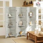 HOMCOM Room Divider, 6 Panel 67" Tall Wood Privacy Screen with 3 Display Shelves, and Folding Storage for Bedroom or Home Office, Distressed White