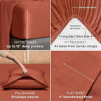 Bambaw 100% Viscose Derived from Bamboo Sheets Full Size Set – 4pcs Set of Full Size Bed Sheets Cooling and Soft, with Elastic Corner Straps, Bedding for Night Sweats (Terracotta)